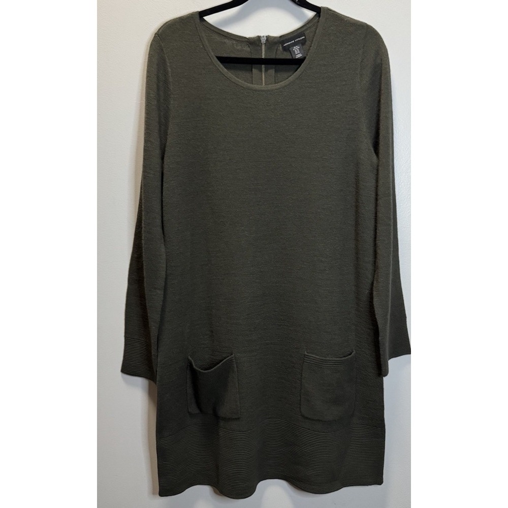 Adrienne Vittadini Sweater Dress Women's XL Olive Green Merino Wool Pockets